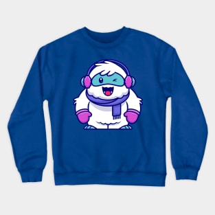 Cute Yeti Wearing Scarf, Glove And Earmuff Cartoon Crewneck Sweatshirt